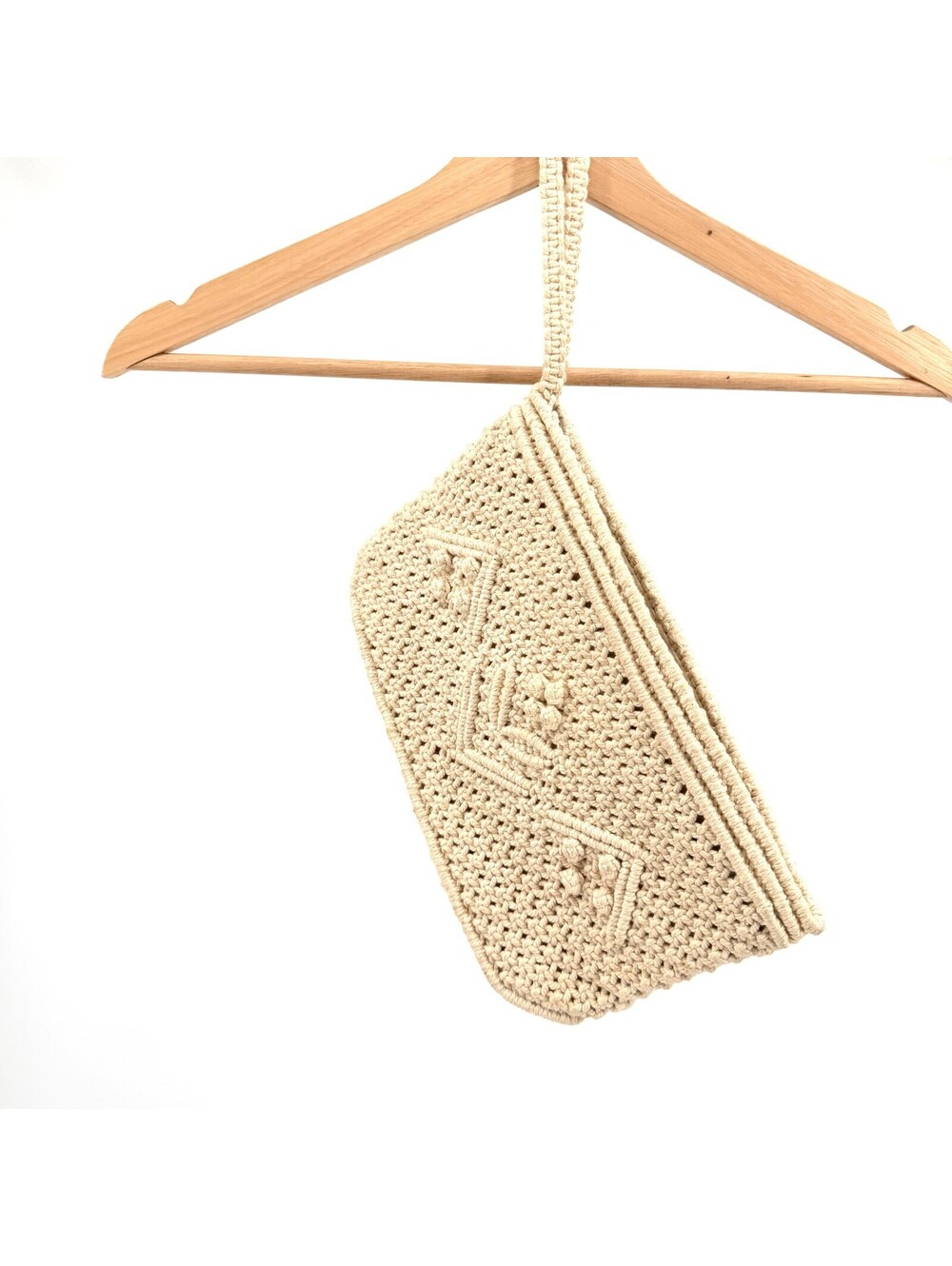 Vintage 90s Cream Macrame Popcorn Knit Wristlet Clutch